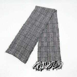 Modern Black White Chenille Fringe Scarf Checkerboard Stripe Geometric Soft